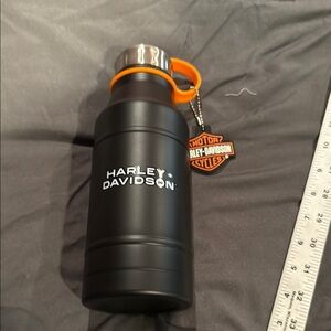 Harley-Davidson Black Metal Water Bottle with Orange Handle NWOT